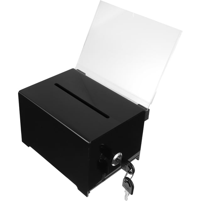 OULII Locked Suggestion Box Black Acrylic with Simple Design for Fundraising Use 1Set