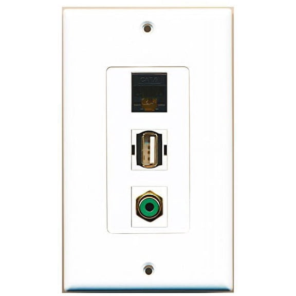 RiteAV - 1 Port RCA Green and 1 Port USB A-A and 1 Port Cat6 Ethernet Black Decorative Wall Plate Decorative