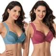 thumbnail image 5 of Curve Muse Women's Plus Size Unlined Underwire Lace Bra with Cushion Straps-Bluestone Print,Violet- Size:40C, 5 of 7
