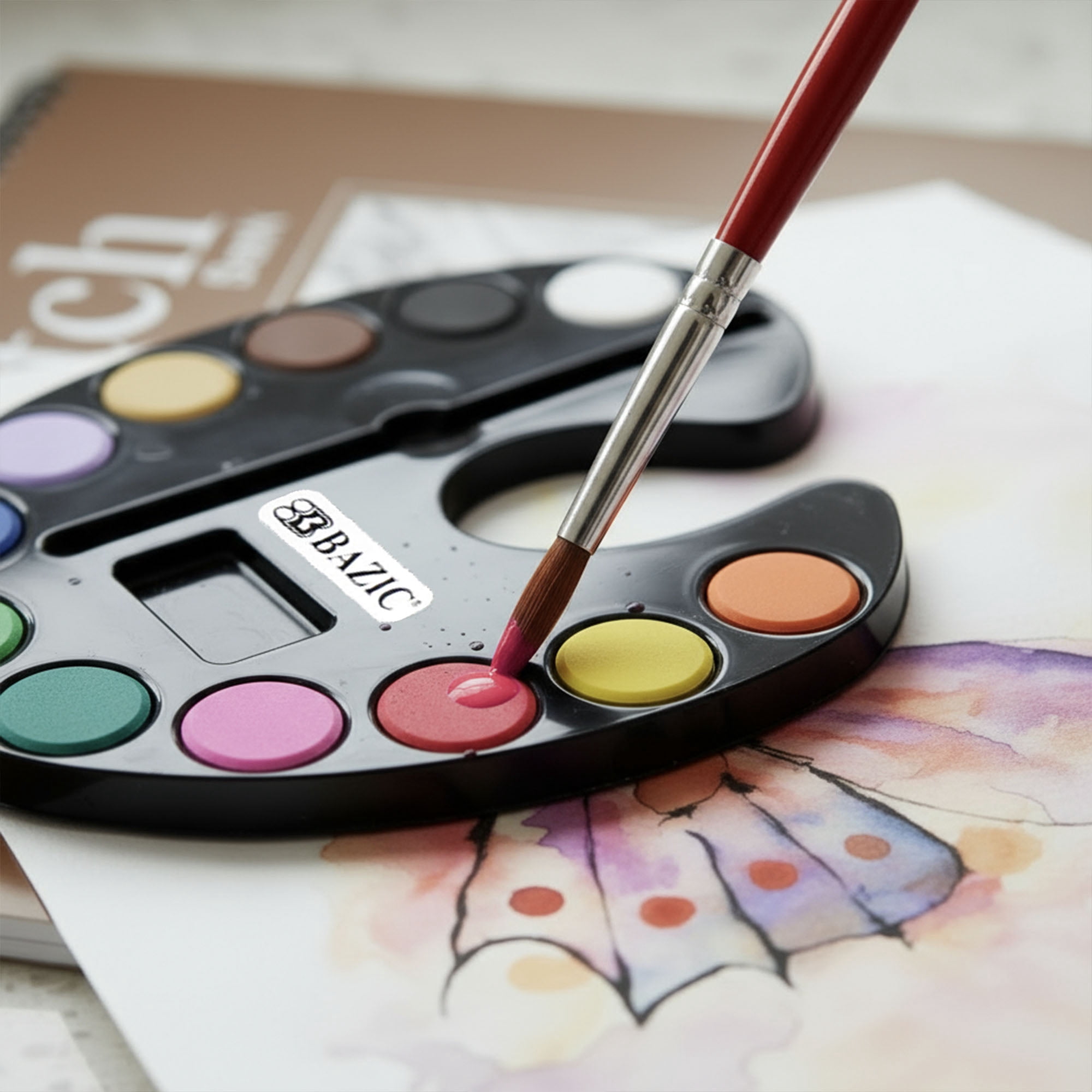 BAZIC Watercolor w/ Brush, 12 Colors Non-Toxic Paint Set, 24-Pack