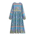 thumbnail image 3 of Spring Summer Women Tie Neck Ethnic Floral Print  Beach Bohemian Maxi Dresses Ladies Ruffles Pleated Boho Dress Robe Vestidos, 3 of 5