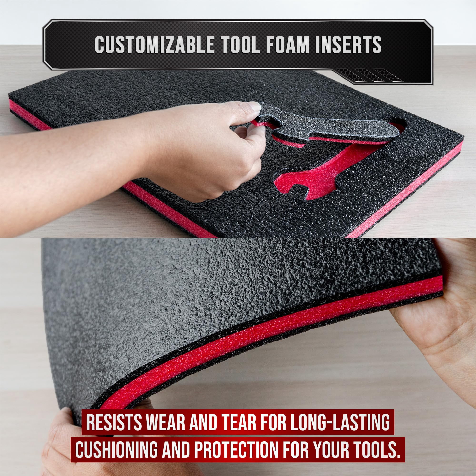 Precision Defined Tool Box Foam - Protective Inserts for Cases, Polyethylene Tool Foam for Cases, Cushion Insert for Toolboxes - 16" Black/Red (4 pack)