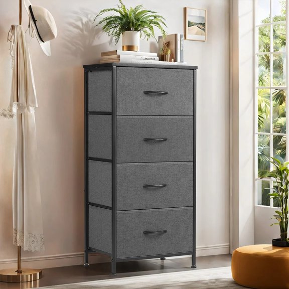 4 Drawers Fabric Dresser, Nightstand With Wide Chest Of Drawers,Storage Tower Storage Dresser Closet For Living Room, Bedroom, Hallway, Grey