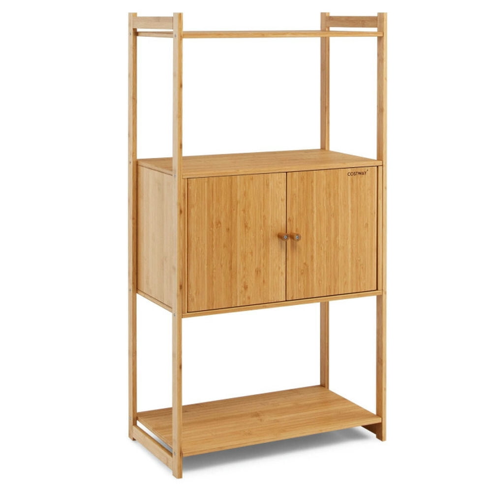 GVN Bathroom Bamboo Storage Cabinet with 3 Shelves-Natural, Bathroom Cabinet Storage for Entryway Storage, Home Office Furniture