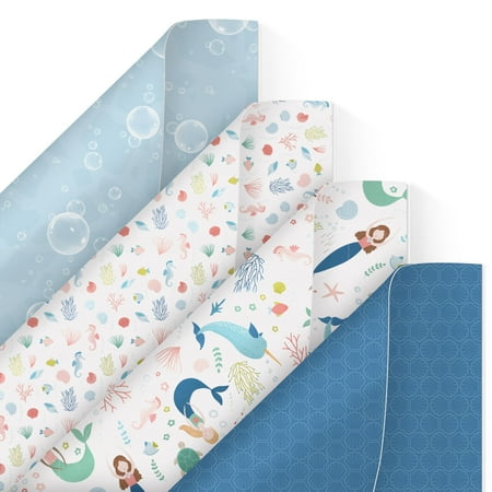 Cheerland Mermaid Wrapping PriNst Paper Under the Sea Gift Water Creature with Tags for Kids Beach Ocean Theme Girl Birthday Baby Shower Summer Picnic Pool Party Favors and Supplies 12 sheets