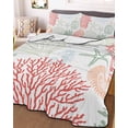 thumbnail image 3 of Quilts Queen Size Bedding Set, Red Sage Green Coastal Lightweight Quilted Comforter, Summer Beach Coral Shell Starfish Soft Reversible Bedspread Coverlet with Pillow Covers for All Season, 90" x 96", 3 of 7