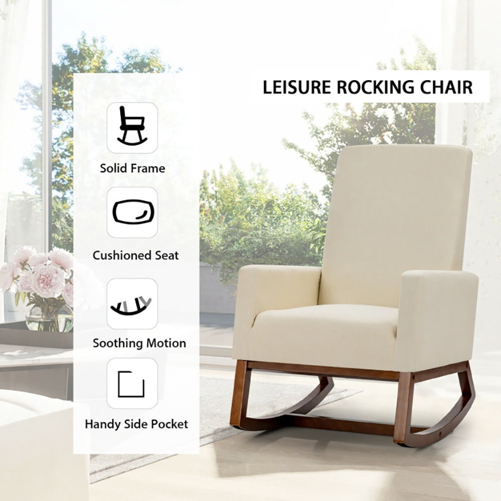 Finihen Rocking Lounge Armchair, Rocking High Back Upholstered Lounge Armchair with Side Pocket, for Living Room, Bedroom, Gray Finihen Rocking Lounge Armchair, Rocking High Back Upholstered Lounge Armchair with Side Pocket, for Living Room, Bedroom, Gray