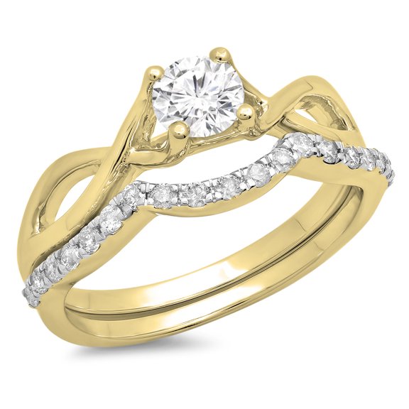 Dazzlingrock Collection 0.80 Carat (ctw) 14K Round White Diamond Bridal Swirl Engagement Ring Set 3/4 CT, Yellow Gold, Size 8.5