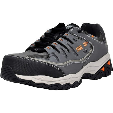Image of Skechers Men Cankton Athletic Steel Toe Work Sneaker Charcoal/Orange 11 M US