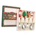 thumbnail image 2 of Juego de 4 tenedores y cucharas navideños para Navidad, vajilla navideña, cucharas de té, cubiertos caja verde plateada, 2 of 8