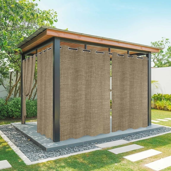 2 Panels Outdoor Curtains for Patio Waterproof 54"x84" Vintage Brown Weatherproof Privacy Outsides Curtains, Farmhouse Retro Dark Solid Color Linen Texture Grommet Thermal Drapes for Cabana Porch