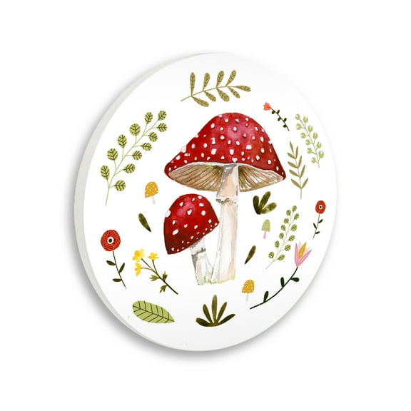 Stupell Industries Mushrooms & Botanical Sprigs Botanical & Floral Painting Unframed Art Print Wall Art, 12" Diameter