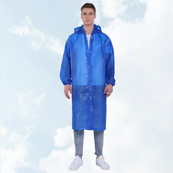 Raindrops Blue EVA Waterproof Adult Raincoat with Hood for Outdoor Activities One Size Fits Most
