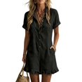 thumbnail image 5 of LEKODE One Piece Romper for Women Wide Leg Rompers Collared Neck Jumpsuit Short Rompers Flap Pocket Romper V Neck Button Down Short Sleeve Jumpsuits with Pockets Womens Summer Outfits Black L, 5 of 6