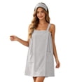 thumbnail image 3 of Axiiglly Bath Robes for Women, Spaghetti Strap Sleeveless Lightweight Bathrobe with Pockets, Soft Knee Length Loungewear Nightgowns with Headband, S-2XL, 3 of 9
