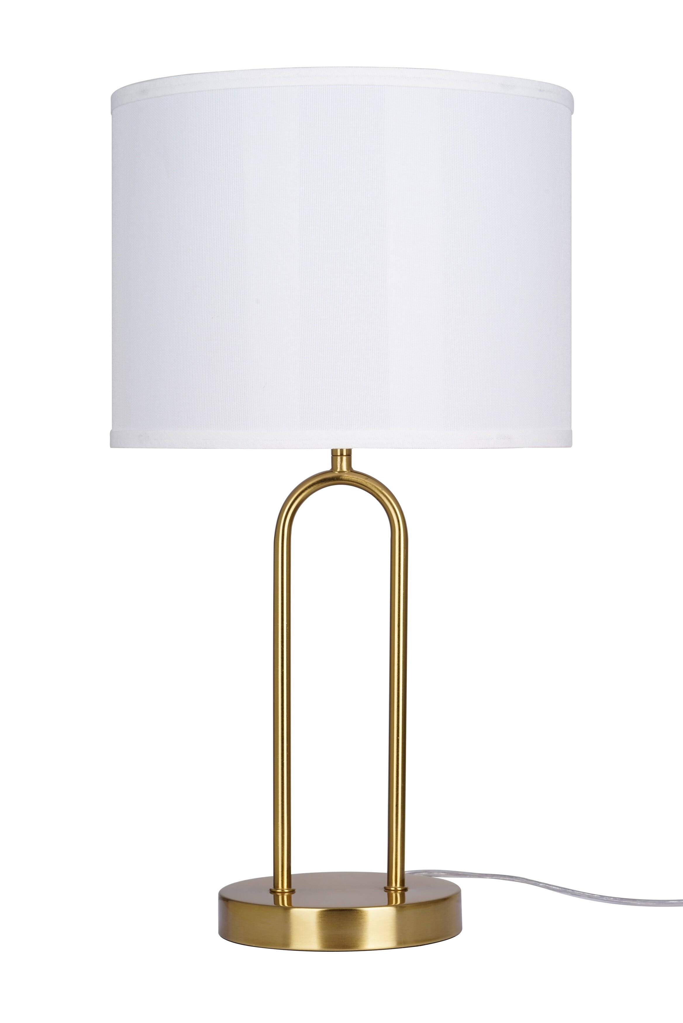 Kenroy Home Isla 20'' Table Lamp with White Fabric Drum Shade Modern Table Light Fixture for Living Room, Bedroom, or Office, Brushed Gold