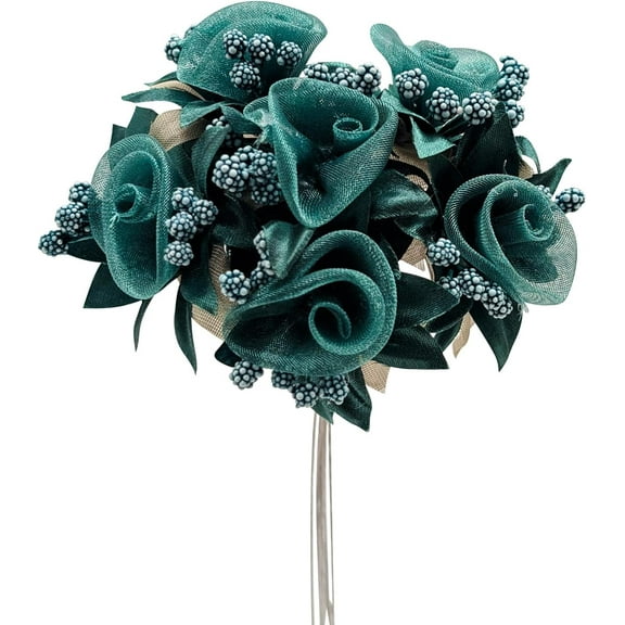 72PC Hunter Green Artificial Organza Silk Flower Baby Breath Pick for Home Craft Decor DIY Wedding Bridal Veil Headband Dress Cake Topper Embellishment Favor Corsage Floral Bouquet Arrangement