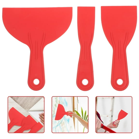 NICEXMAS 3 Pcs Spackle Scraper Red PVC Plastic Spatula for DIY Enthusiasts Wall Decoration