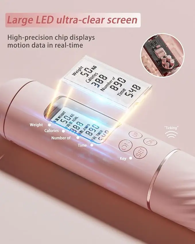 Pink Smart Counting Jump Rope - 2-in-1 Adjustable Anti-Tangle Jump Rope, Large Screen Significantly Increases Jump Rope Count, Suitable for Adult Fitness Exercises and Fat Burning Training