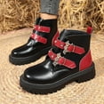 thumbnail image 3 of Womens Punk Ankle Boots Trendy Buckle Strappy Gothic Lug Sole Platform Lace up Mid Calf Booties Waterproof Leather Combat Boots, 3 of 6