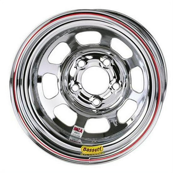 Bassett 15 x 8 IMCA Chrome D-Hole 5x5 Wheel, 4 Offset, No-Bead