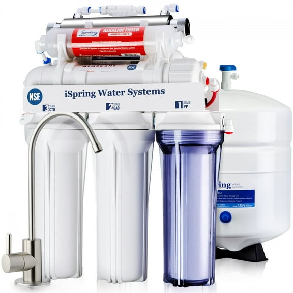 iSpring RCC7AK-UV, NSF Certified 7-Stage Under Sink Reverse Osmosis Water Filtration System, Alkaline Remineralization and UV Filter, Patented Top-Mounted Faucet Design for Easy Installation