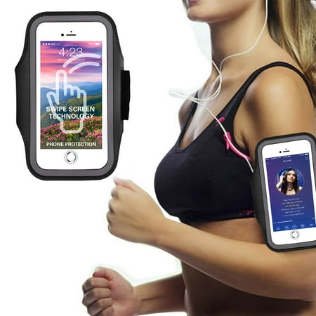 Headphone Holder Case EEEKit Armband, Sweatproof Cell Phone Armband Fitness Sports Pouch Case with Key/Card Holder & Headphone Port for Gym Running Jogging Exercise Compatible with iPhone Samsung All Smartphone ()