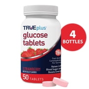 TRUEplus Glucose Tablets, Chewable, Strawberry Flavor, 50 Ct, 4 Bottles