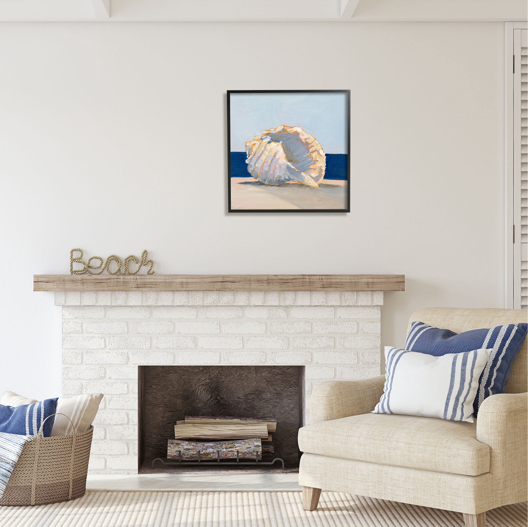 Stupell Industries Nautical Conch Painting Animals & Insects Painting Black Framed Art Print Wall Art, 24 x 24