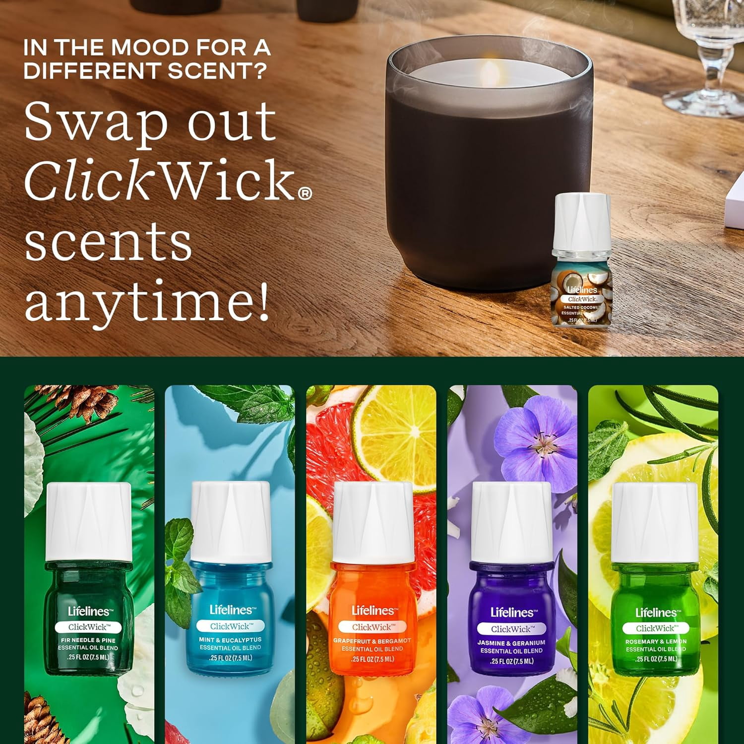 ClickWick Lush Earth Essential Oil Blend Collection, Long-Lasting Scented Fragrance for Aromatherapy, 4 Pack