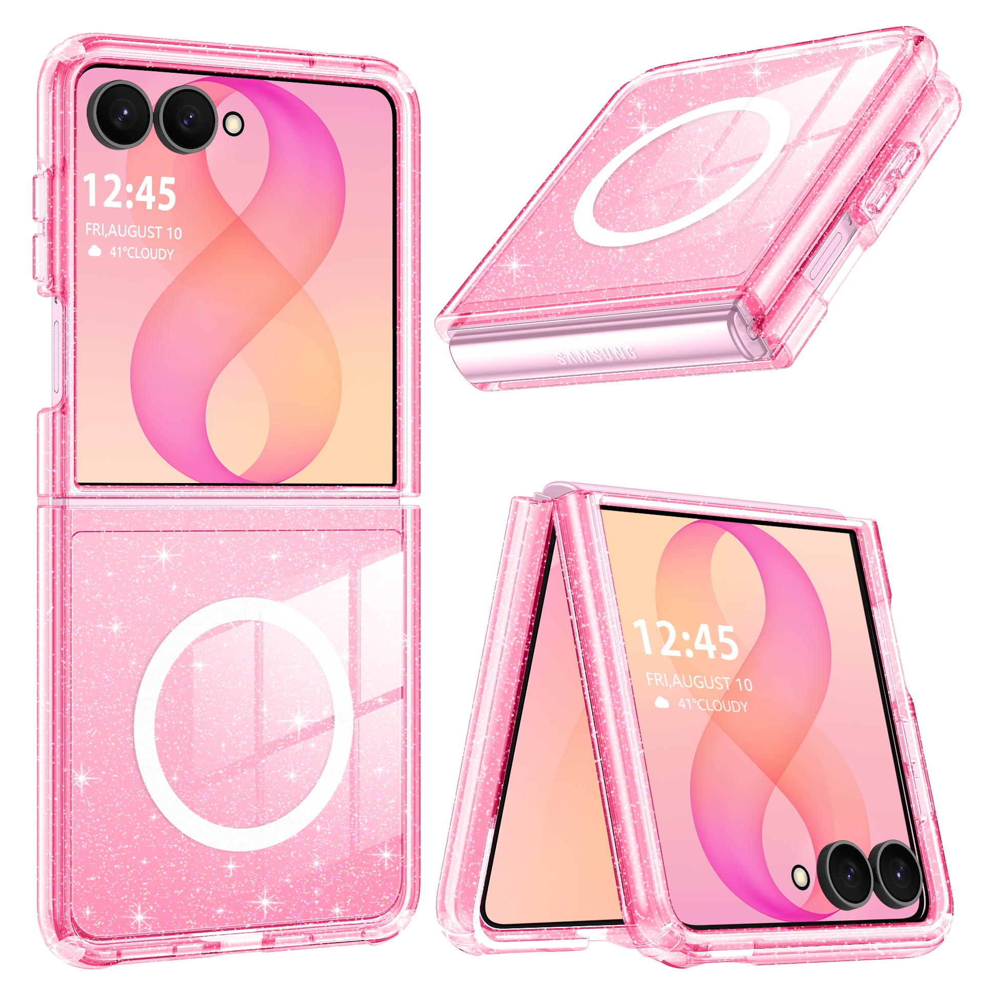 BENTOBEN Samsung Z Flip 8 Case 6.9" , Magnetic Clear Glitter Cover, Mag-Safe Compatible, Crystals and Camera Protector, Sparkly Protective Case for Samsung Z Flip 8, Clear Glitter