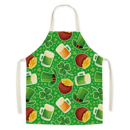 

HZEWLS Saint Patrick Day Printed Linen Apron Waterproof Kitchen Cooking Accessories 27x22inch(M)