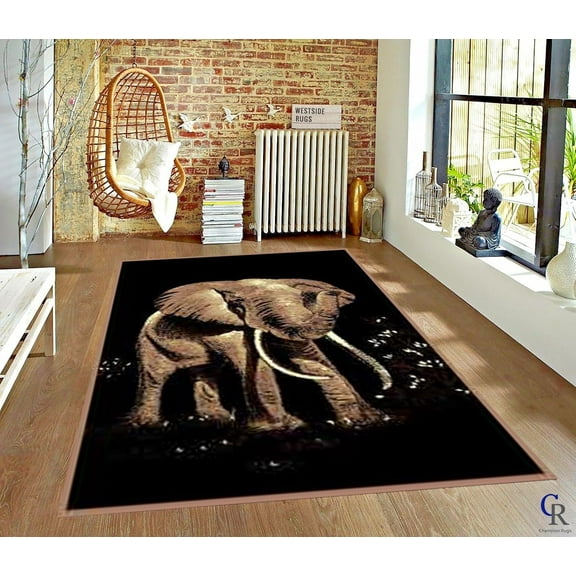 Bold African Elephant Tusks Modern Safari Animal Carpet Area Rug (5’ 3” X 7’ 5”)