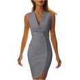 thumbnail image 2 of ClodeEU Women's Elegant V Neck Button Dress ,Wedding Guest Party Midi Dress Gray,Womens Plus L, 2 of 8