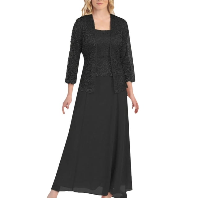 LOVZFMLL Cardigan pour Femmes Ensemble Deux Pièces Décontracté Sans Manches Robe en Chiffon Manches Mi-Longues Ensemble Cardigan en Dentelle