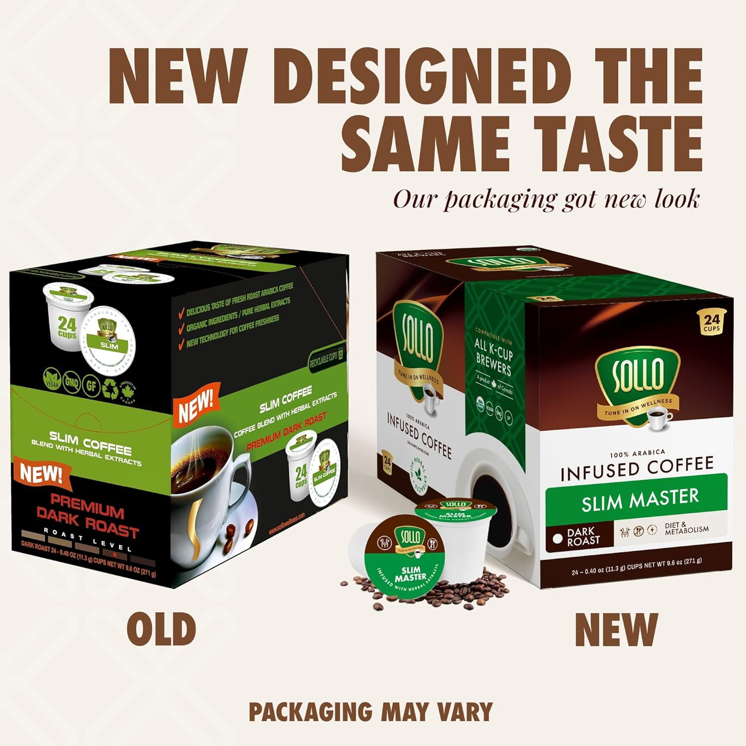 Sollo Slim Coffee Pods, Dark Roast, Compatible w/ K-Cup Brewers, 24 Ct