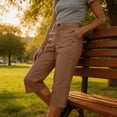 thumbnail image 5 of Dwellite Womens Wide Leg Cargo Pants Summer Hiking Capris Lightweight Ladies Casual Pant Travel with Pockets Light Brown M, 5 of 5