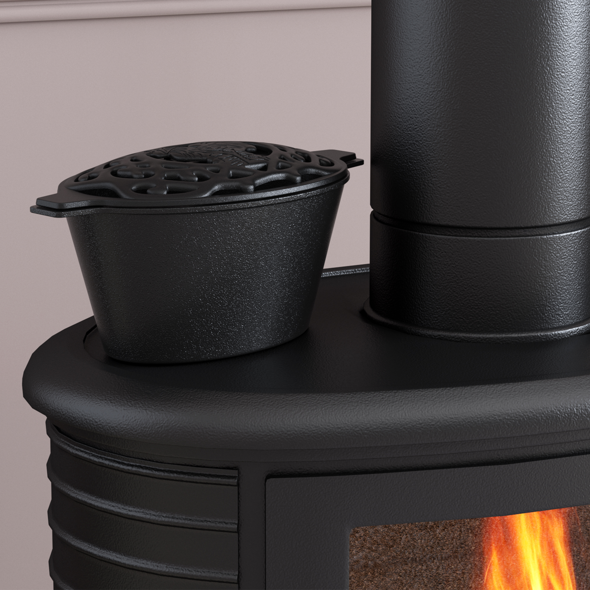 FireBeauty Cast Iron Wood Stove Steamer – 2.3 Quart Rust-Resistant Humidifier with Lattice Top – Chicken Design for Home Heating & Aromatherapy
