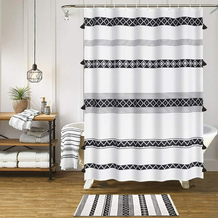 Tassel Boho Shower Curtain Black, How To Keep A Shower Curtain On The Hooks