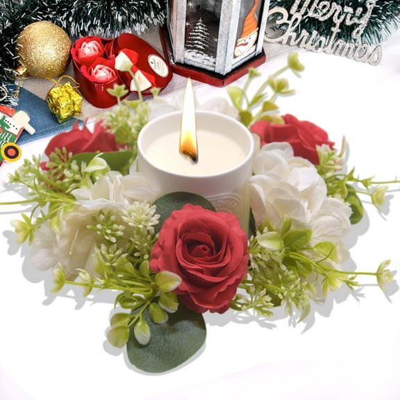 Home Decor, Artificial Hydrangea Rose Candle Holders Wreath Christmas Table Decor Wreath, Women Gifts