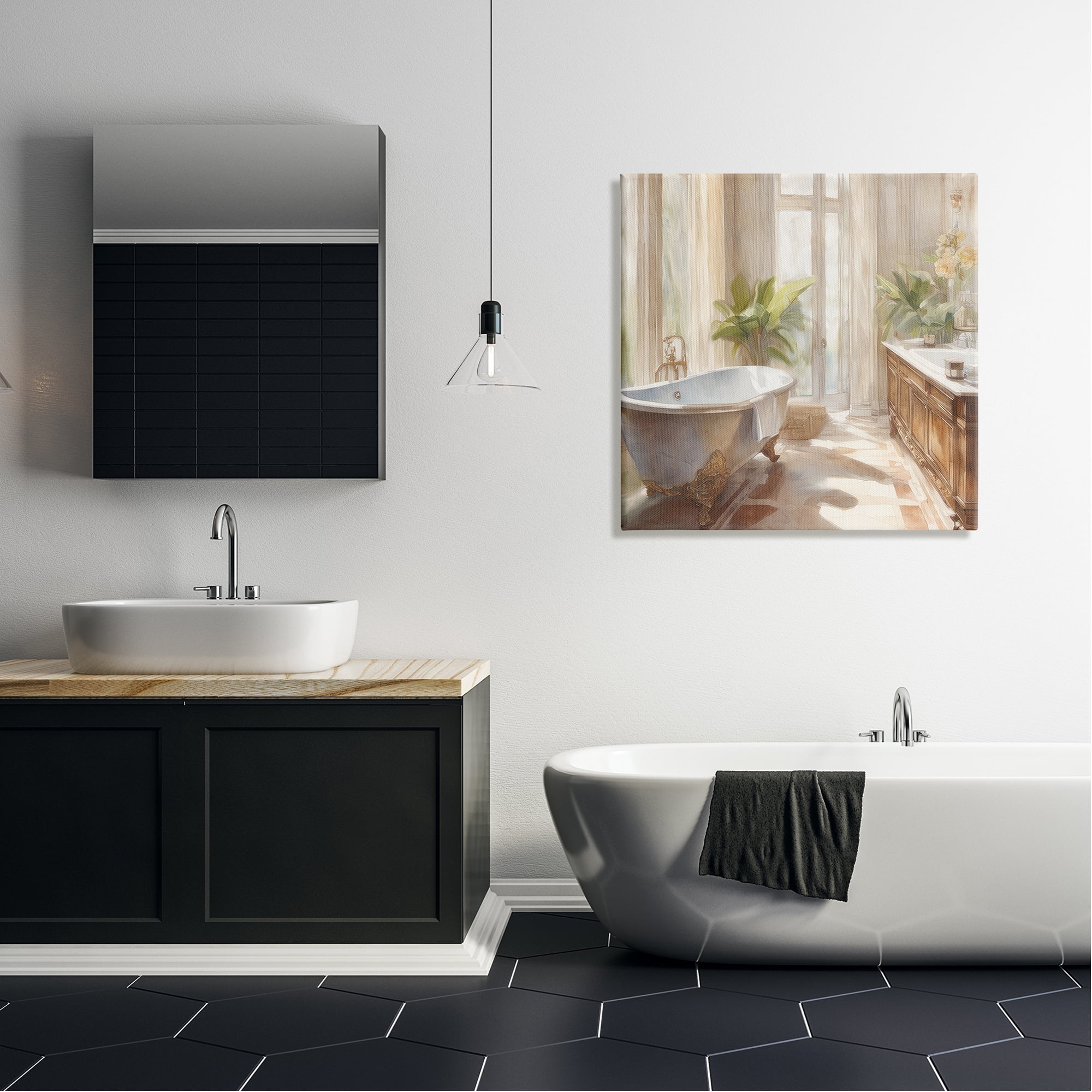 Stupell Industries Sunlit Bathroom View Botanical & Floral Painting Gallery Wrapped Canvas Art Print Wall Art, 30 x 30