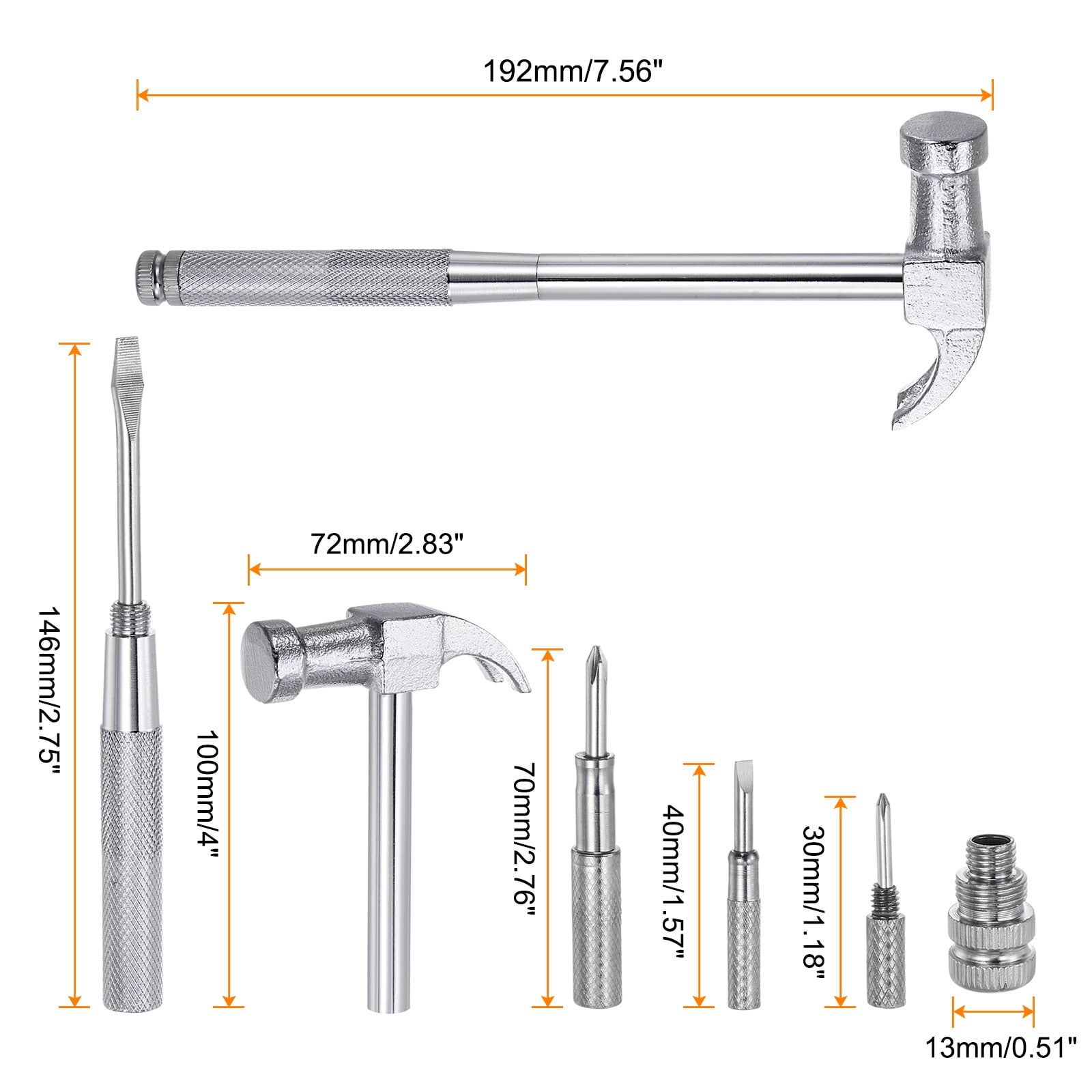 Uxcell 2Set 6 in 1 Mini Multifunction Claw Hammer with Slotted Phillips Screwdriver