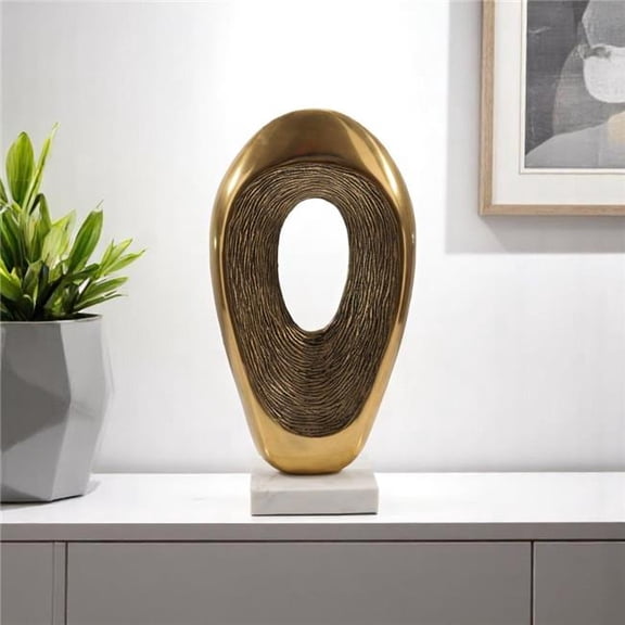 HomeRoots 628142 16 in. Gold & White Aluminum & Marble Abstract Tabletop Sculpture