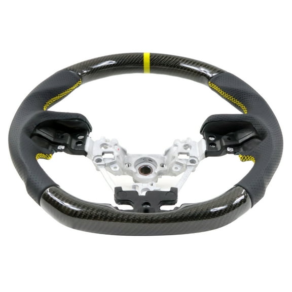 Ikon Motorsports Steering Wheel Compatible with 2017-2023 Subaru Impreza Carbon Fiber & Perforated Leather Steering Wheel Cover With White Stitching   Indicator