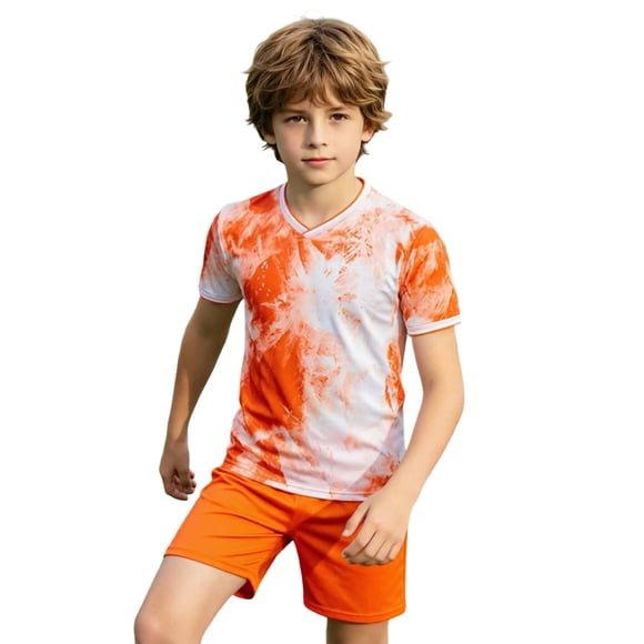 LUOGENLI Garçons Filles Ensemble de Shorts d'Entraînement de Football pour Enfants, Shorts de Basketball et T-Shirt, Combinaison de Sport (Orange Taille 7-8 Ans)
