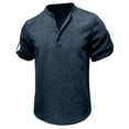 thumbnail image 3 of Men Short Sleeve Henley T-Shirt Casual Solid Color Button-up Henley Shirt Crew Neck Tee Tops, 3 of 5