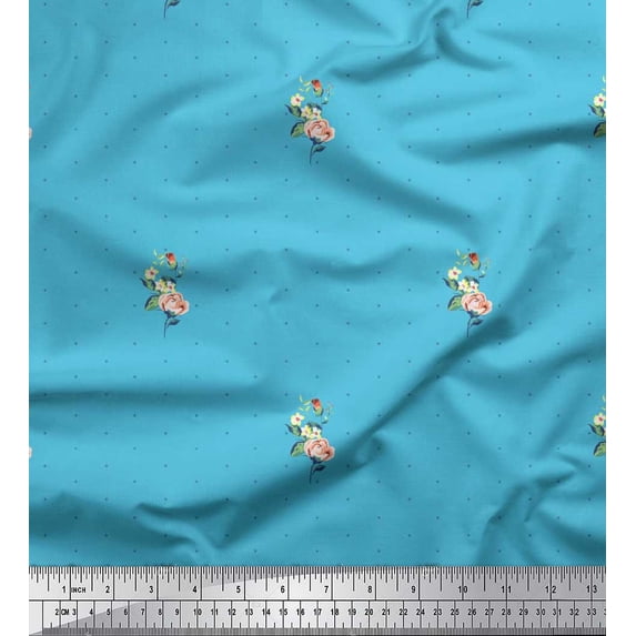 Soimoi Cotton Duck Fabric Dot,Leaves & Peony Floral Printed Craft Fabric by the Yard 42 Inch Wide