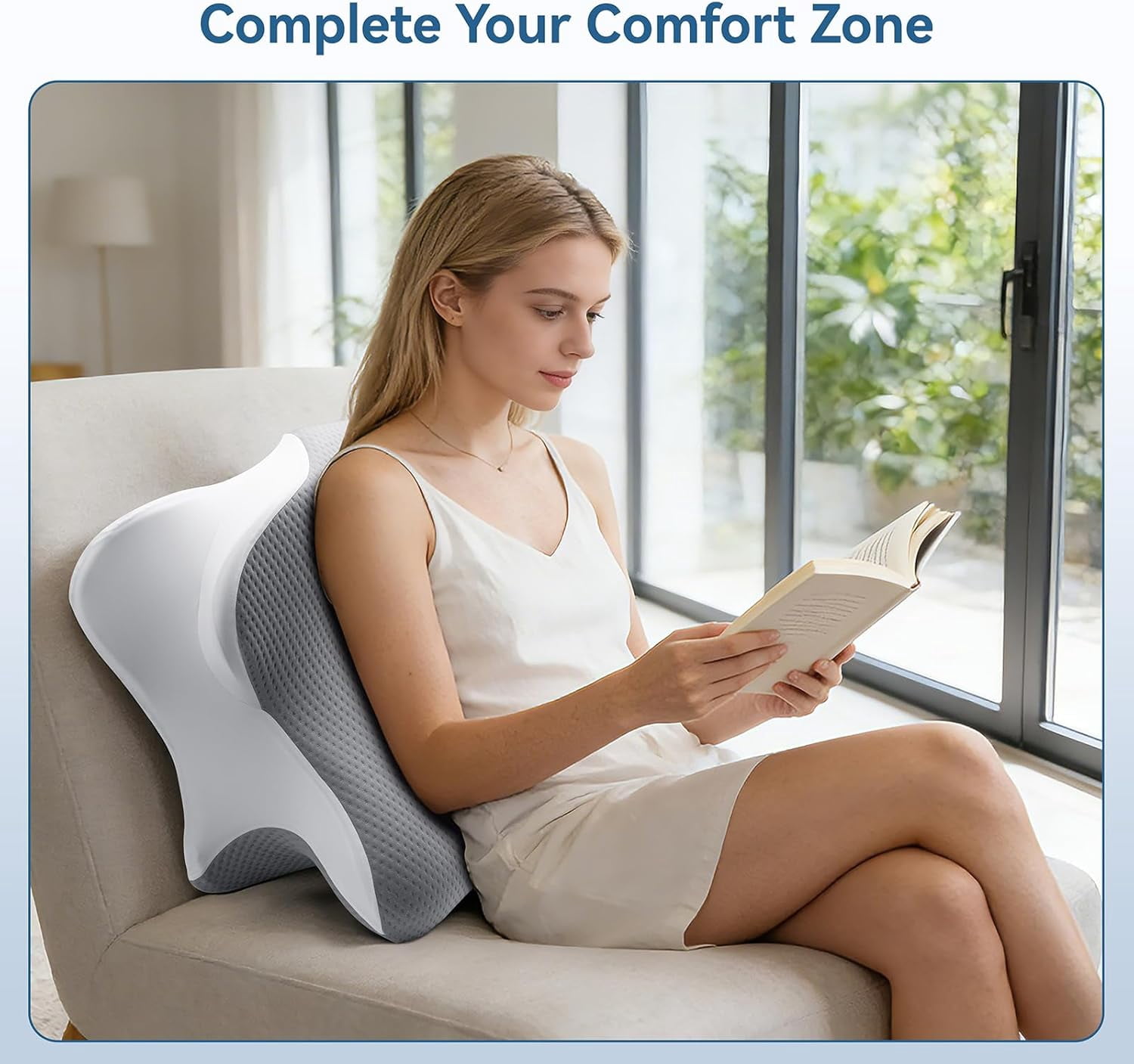 Ergonomic Memory Foam Reading Pillow - Wedge Back & Neck Support for Bed, Sofa & Floor - Relieves Acid Reflux, Back Pain & Arm Fatigue for Gamers, Readers & Nursing Moms (Washable Cover)