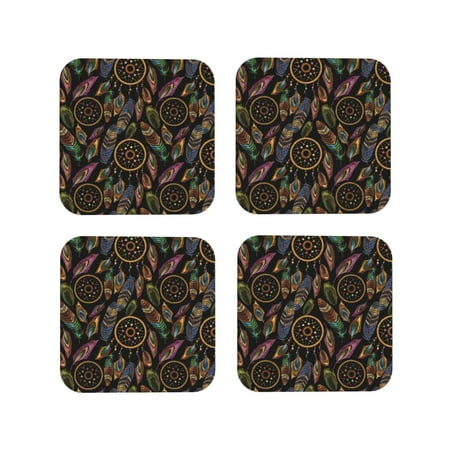 

Tideii Decorative Feathers for Leather Coasters 4 Pieces Anti-fouling and Anti-scalding Decorative Coasters Suitable for Restaurants Kitchens Coffee Shops-Square