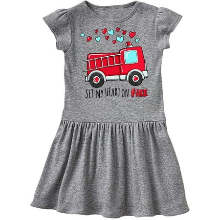 

Inktastic Set My Heart on Fire Valentine Fire Truck with Hearts Gift Toddler Girl Dress